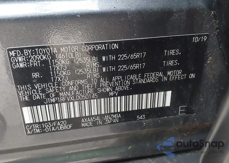 2020 Toyota Rav4 Xle из США, поврежденный, VIN JTMP1RFVXLD050145